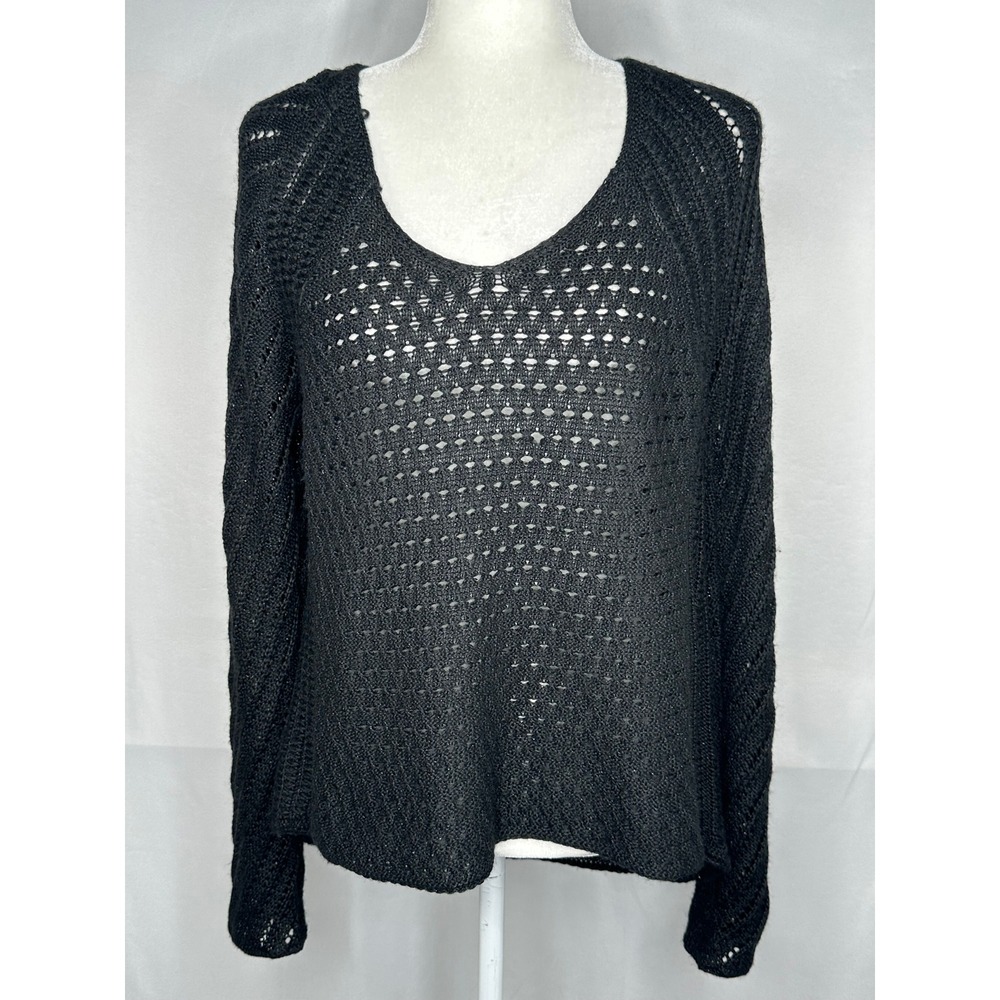 American Eagle Outfitters Black Open Knit Mesh Sweater Classic Scoop Neck Sz L